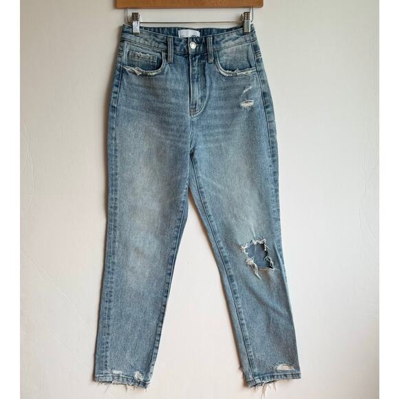 Vervet High Rise Distressed Mom Jeans Size 24 Cotton Light Blue Denim Casual - Picture 1 of 12